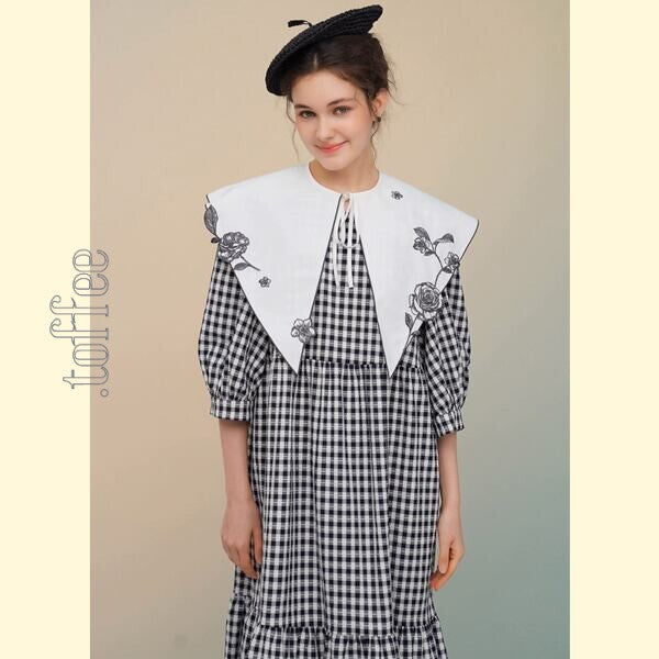 フレンチシックとモードの融合:ギンガムチェックのティアードワンピース 《C0211》