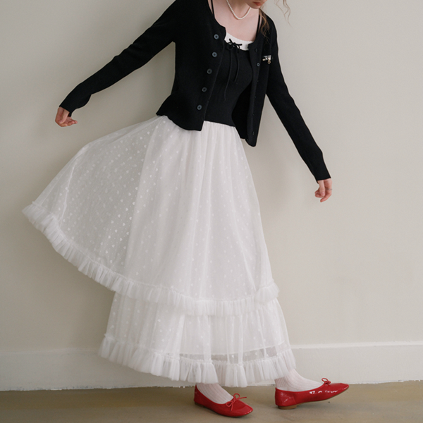 フリル&メッシュホワイトロングスカート Z00570