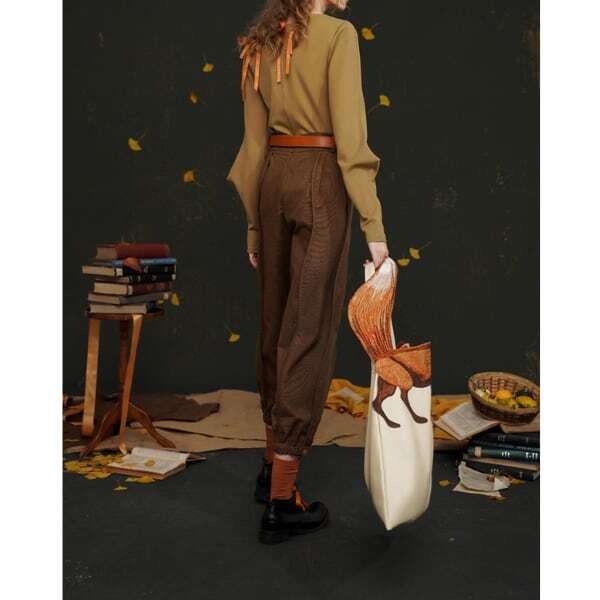 フォックス刺繍 ソフトレザートライアングルトートバッグ AU-472