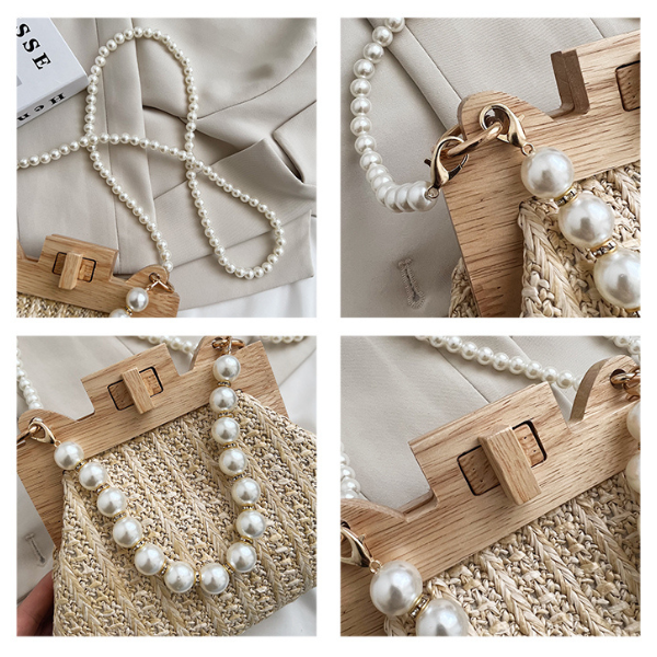 【3color】パールストラップエレガントストローバッグ X-274