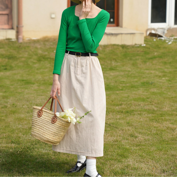 【2color】スリムフィットスクエアカラートップス X-506