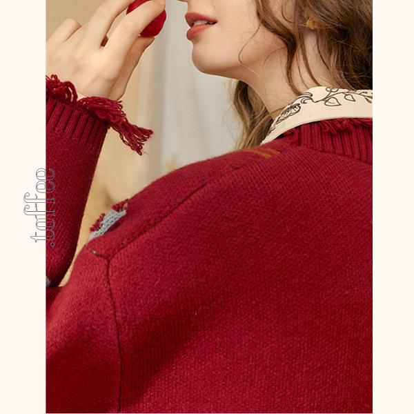 【2color】フリンジ付き北欧風ミドル丈カーディガン 《Z00671》