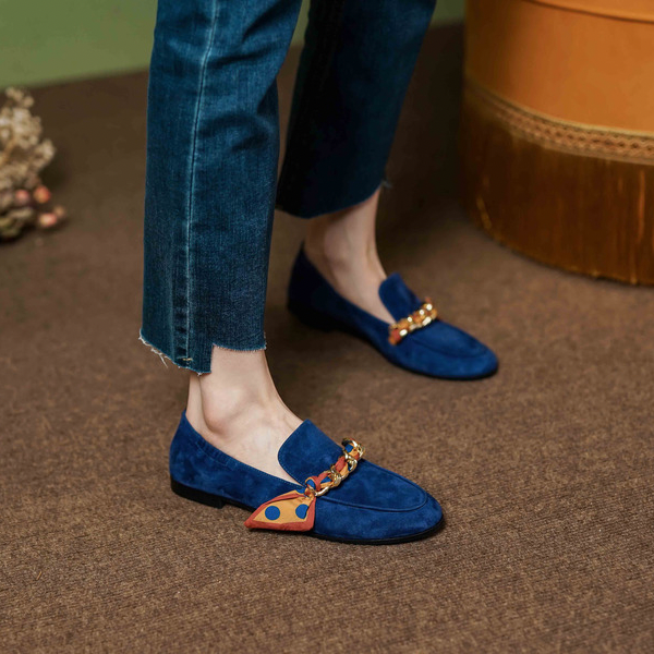 【2color】リボンチェーンラウンドトゥフラットシューズ X-369