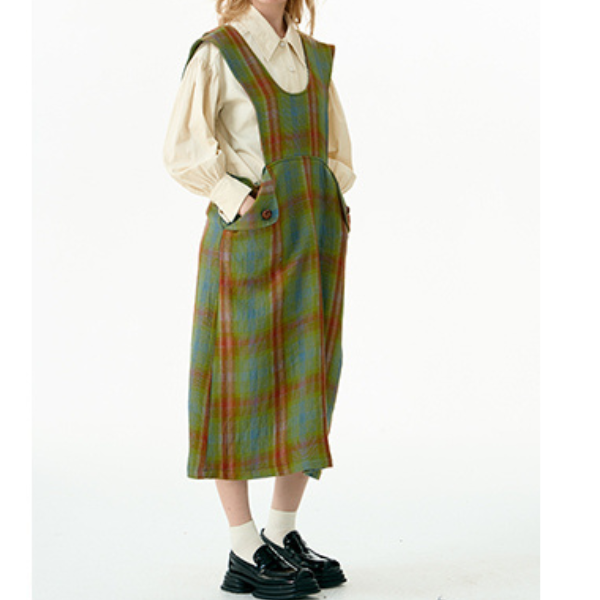 チェックパターンサスペンダースカート X-448