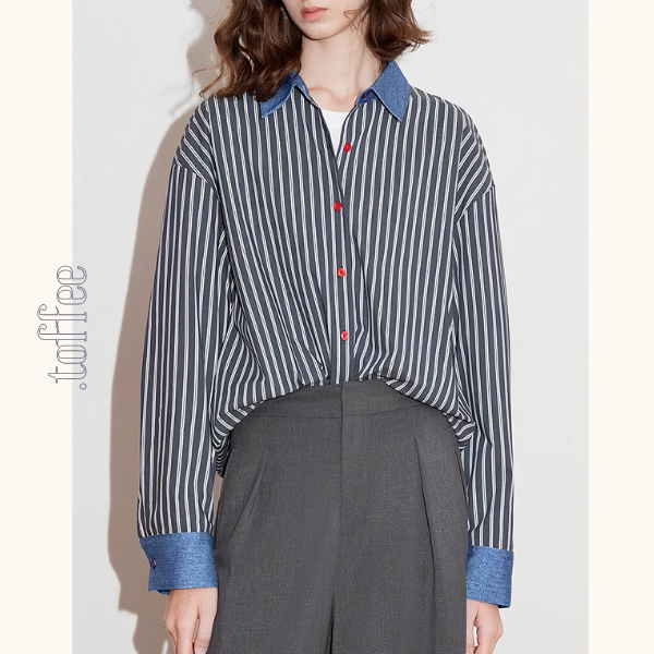 デニムカラー切り替えストライプシャツ《Z00928》
