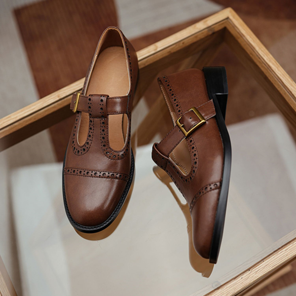 Tストラップミディアムヒールローファー Z00486