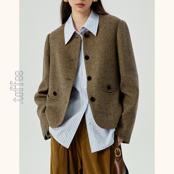 ヘリボーン柄ショートジャケット&プリーツミディスカートのセットアップ Z00481