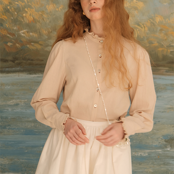 【2color】フリルネックショートブラウス 《Z00618》