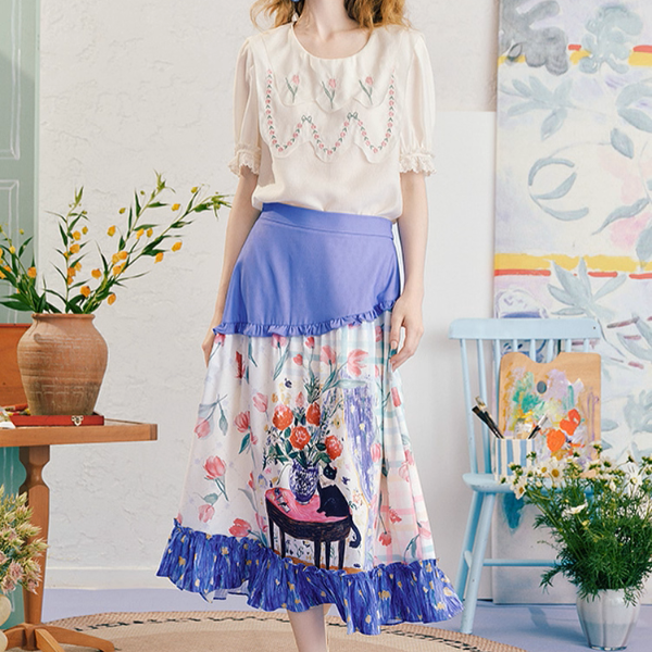 ノスタルジック花刺繍ブラウス《Z01057》