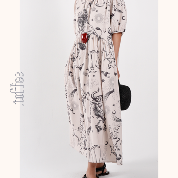 星座柄Aラインルーズワンピース  Z00419