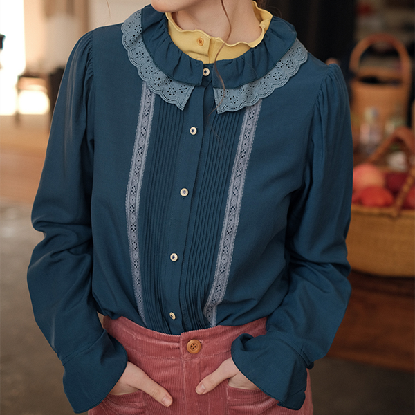 ダブルレースカラーガーリーブラウス Z00508