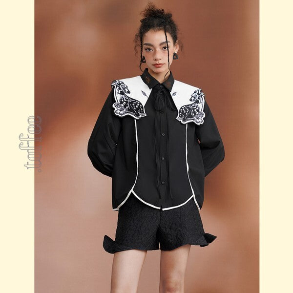 月明かりのバンビが佇む:深い森の中のオリエンタルカウボーイブラウス C0187