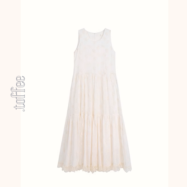 レース&アイレット刺繍ロングティアードワンピース《Z00888》