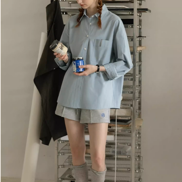 【3color】POLOカラーオーバーサイズ純綿シャツ《Z00883》