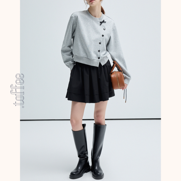 リボン&ハートボタンアシンメントリーカーディガン Z00459