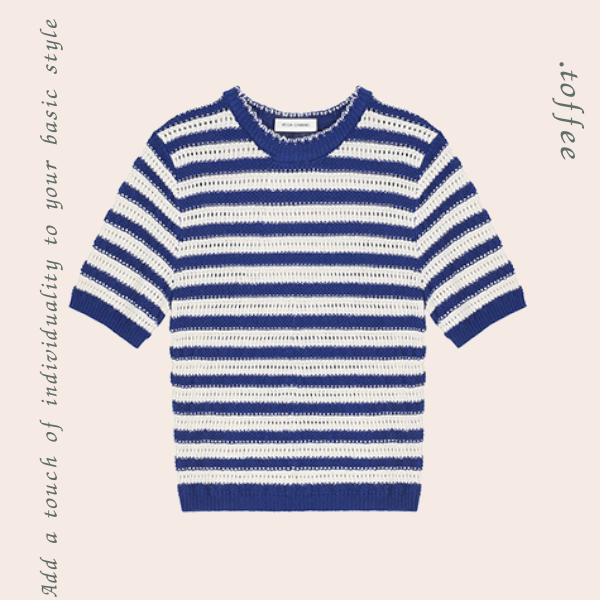 ハーフクルーネックストライプニットトップ Z00320