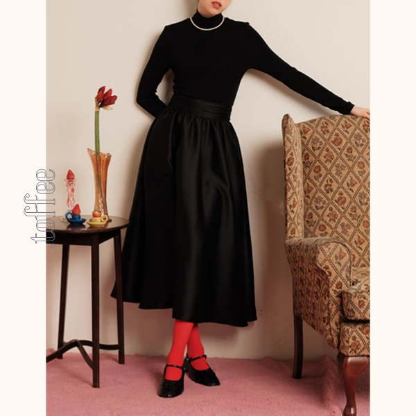 レイヤード風ブラックロングワンピース Z00498