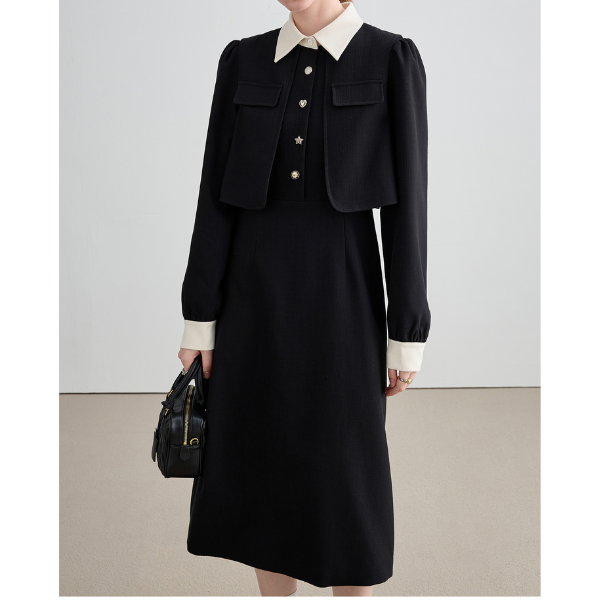 レイヤード風ブラックスリムワンピース Z00026