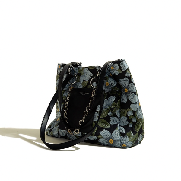 レトロフローラルプリントハンドバッグ AU-362