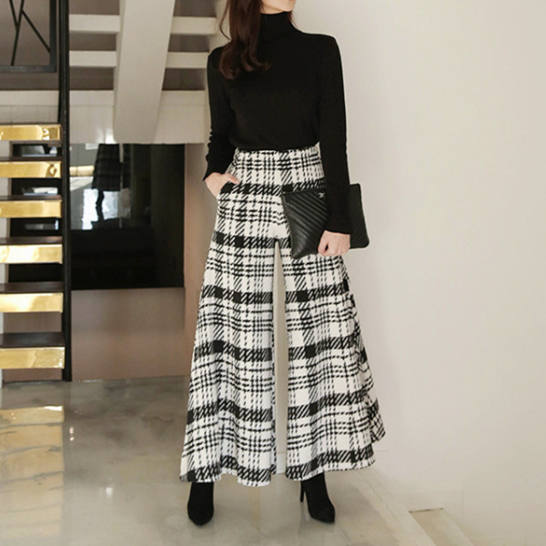 ワイドレッグチェックパンツ X-467