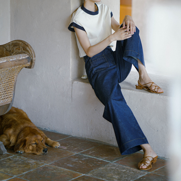 インディゴブルーワイドデニムパンツ Z00404