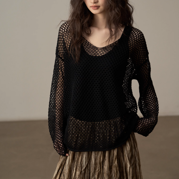 【4color】メッシュオーバーサイズニットトップ《Z00998》