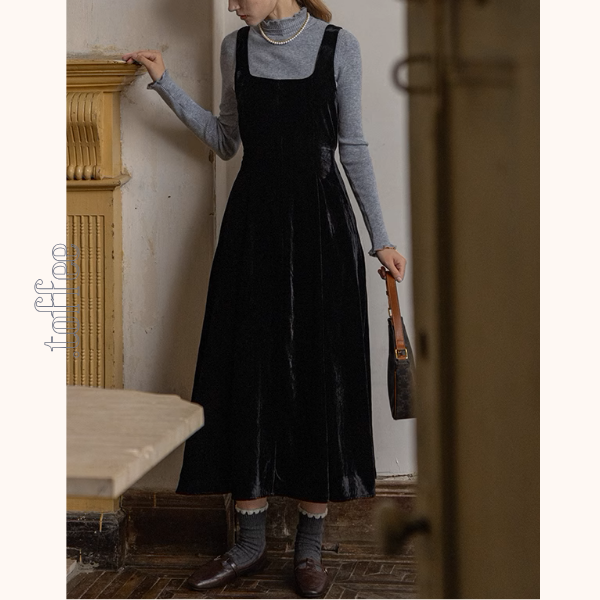 【2color】スクエアネックノースリーブロングワンピース《Z00853》