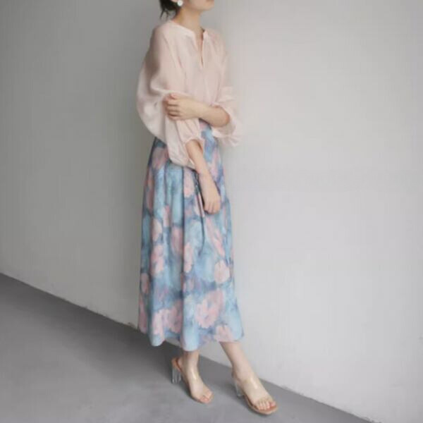 油絵風フラワープリントスカート X-270