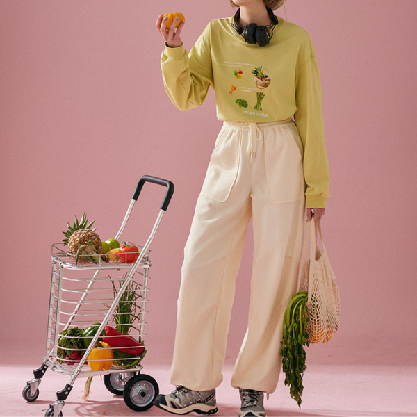 【2color】ベジタブルプリント入りロングTシャツ Z00128