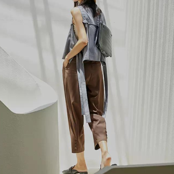 エッジボタンステッチクロップドパンツ w-013