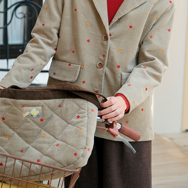 小花刺繍キルティングコーデュロイトートバッグ 《Z00709》