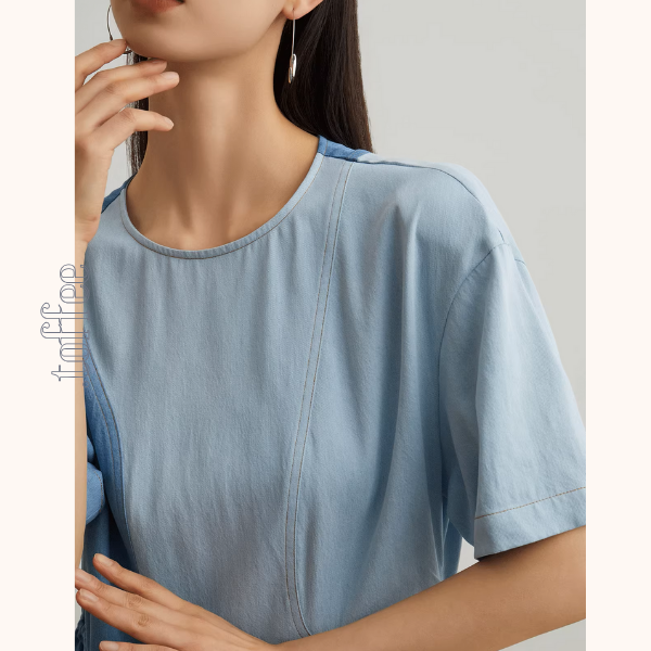 パッチワークアシメトリードローストリングロングワンピース《Z00950》