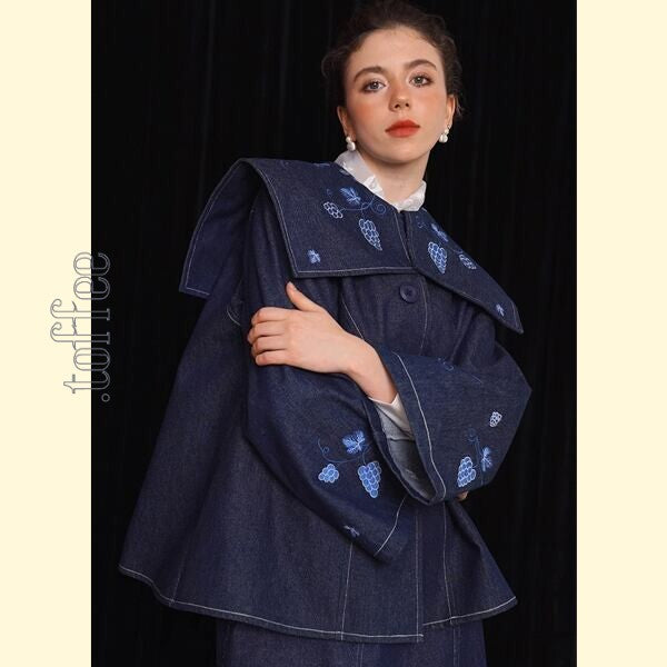 アートワークが映える:レトロ感溢れる刺繍デニムジャケット 《C0208》