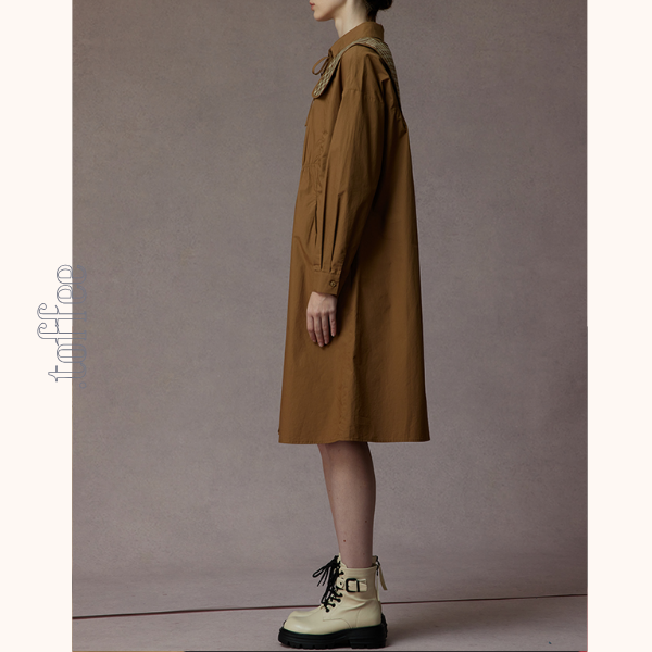 【2color】チェック柄ショールデザインシャツワンピース 《Z00810》