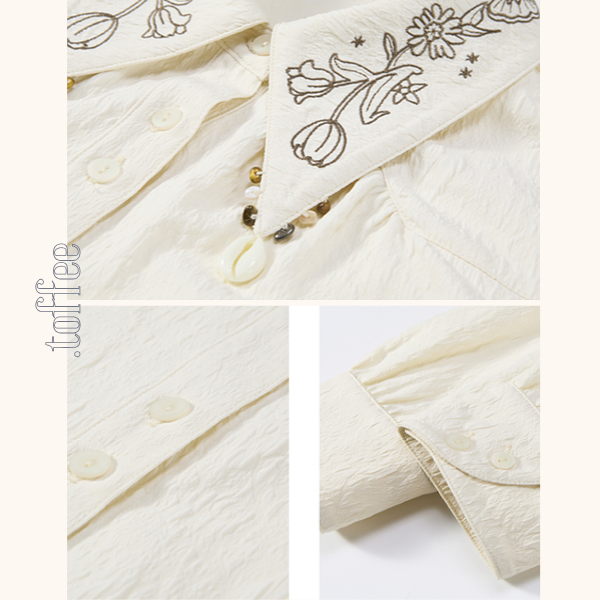 フラワー刺繡入りルーズシャツ 《Z00673》