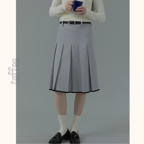 【2color】コントラストカラーヘムプリーツスカート《Z00834》