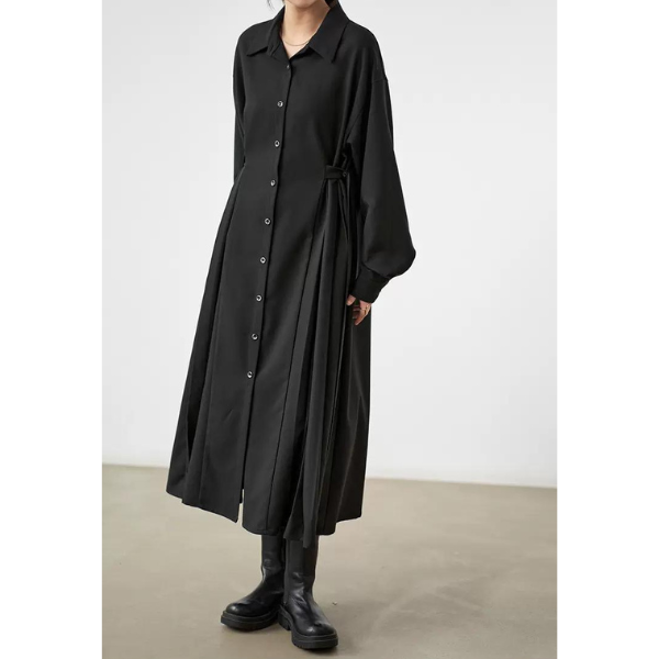 【2color】サイドプリーツフレアワンピース w-058