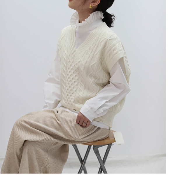 スタンドカラーフリルステッチトップス AU-237