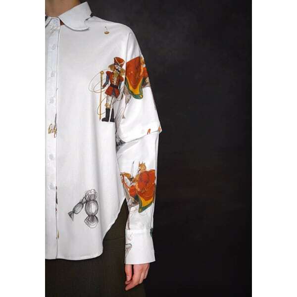 【2color】くるみ割り人形プリント2WAYスリーブシャツブラウス C0108