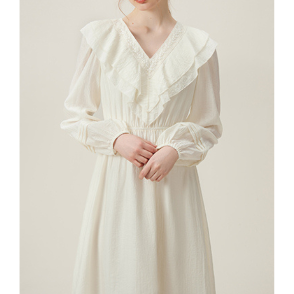 【2COLOR】フロントフリルVネックワンピース Z00093