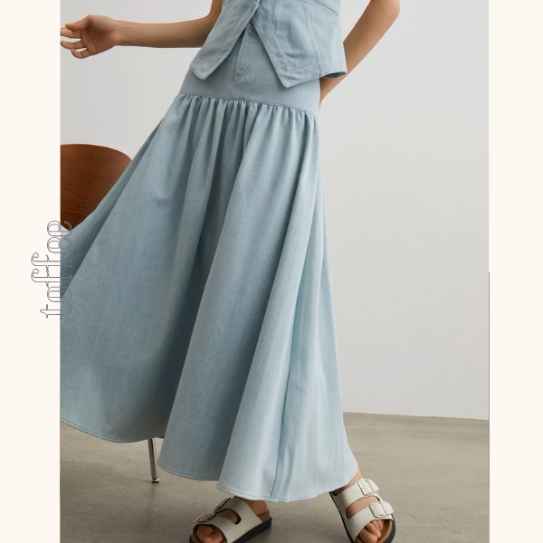 ノースリーブラウンドネックベスト&Aラインロングスカートセットアップ《Z00954》