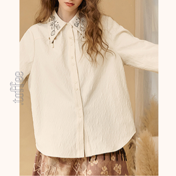 フラワー刺繡入りルーズシャツ 《Z00673》