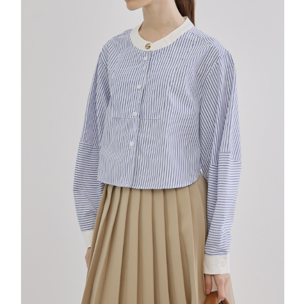 ストライプバンドカラークロップドシャツ X-380