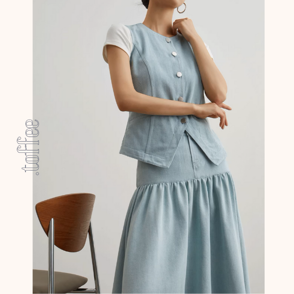 ノースリーブラウンドネックベスト&Aラインロングスカートセットアップ《Z00954》