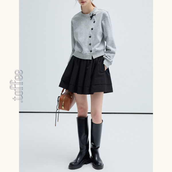 リボン&ハートボタンアシンメントリーカーディガン Z00459