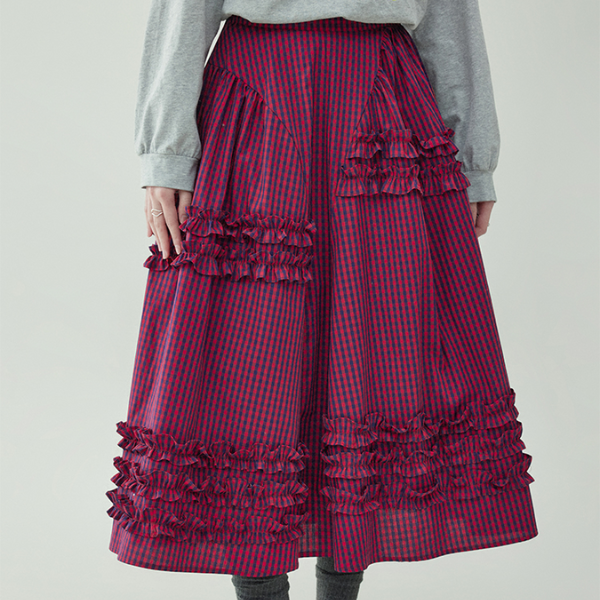 【2color】レースディテールハイウエストフレアスカート 《Z00729》