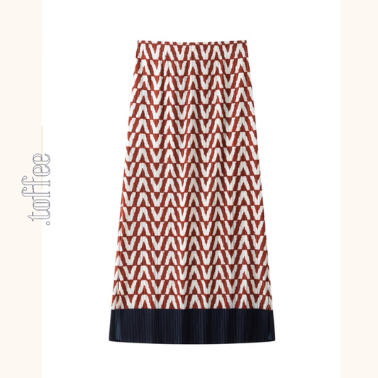 裾切替Vライン柄プリーツスカート《Z01069》