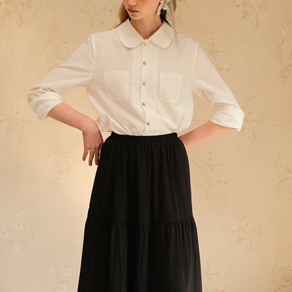 【3color】丸襟パッチポケット付きベーシックシャツ 《Z00742》