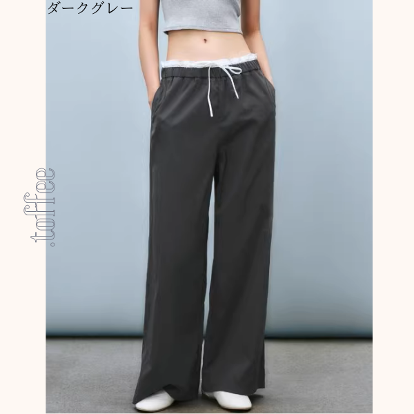 【5color】レースウエストワイドパンツ Z00410