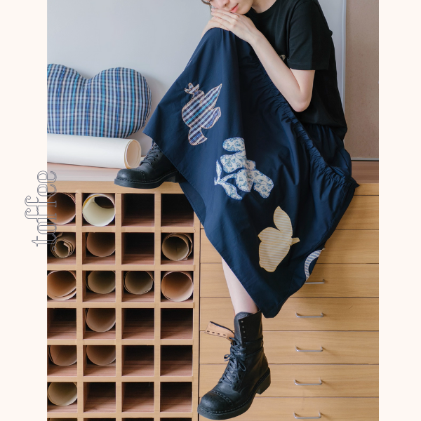 【2color】遊び心アップリケ刺繍スカート《Z01074》